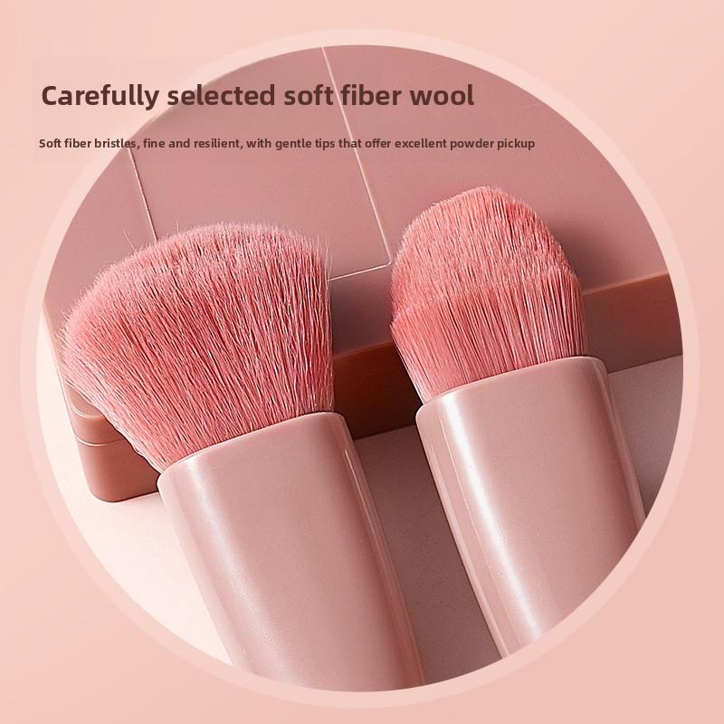 Mädchen Tragbares 5-teiliges Make-up Pinselset mit Spiegel, Weichborsten Puderpinsel, Foundationpinsel, Mini Multifunktional