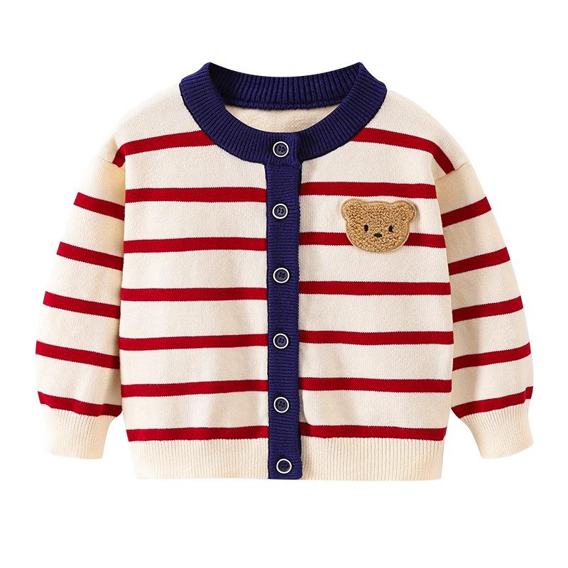 

Children s Knitted Cardigan Thin Sweater Striped Cotton Yarn Baby Top Coat 80cm