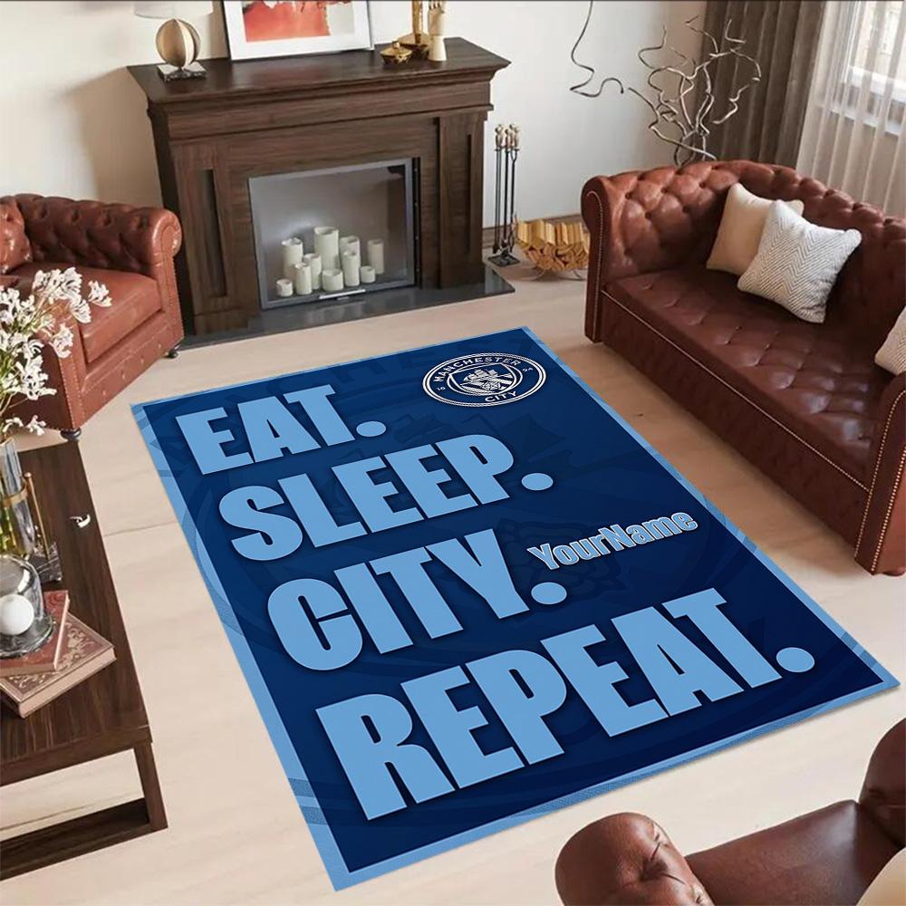 Manchester City Customizable Name Floor Mat Suitable for Kitchen Bedrooms Balcony Hallway Anti-slip Rug Anime Office Decor Gift for Festivals
