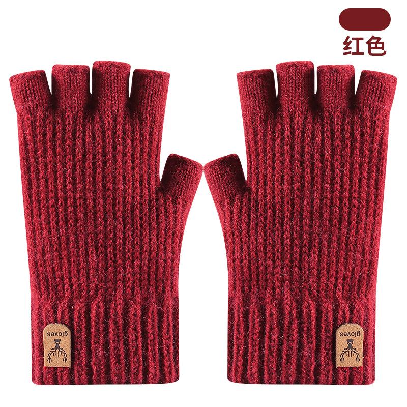 New Autumn and Winter Office Study Half-finger Gloves Warm and Cold-proof Knitted Gloves Outdoor Cycling Gloves