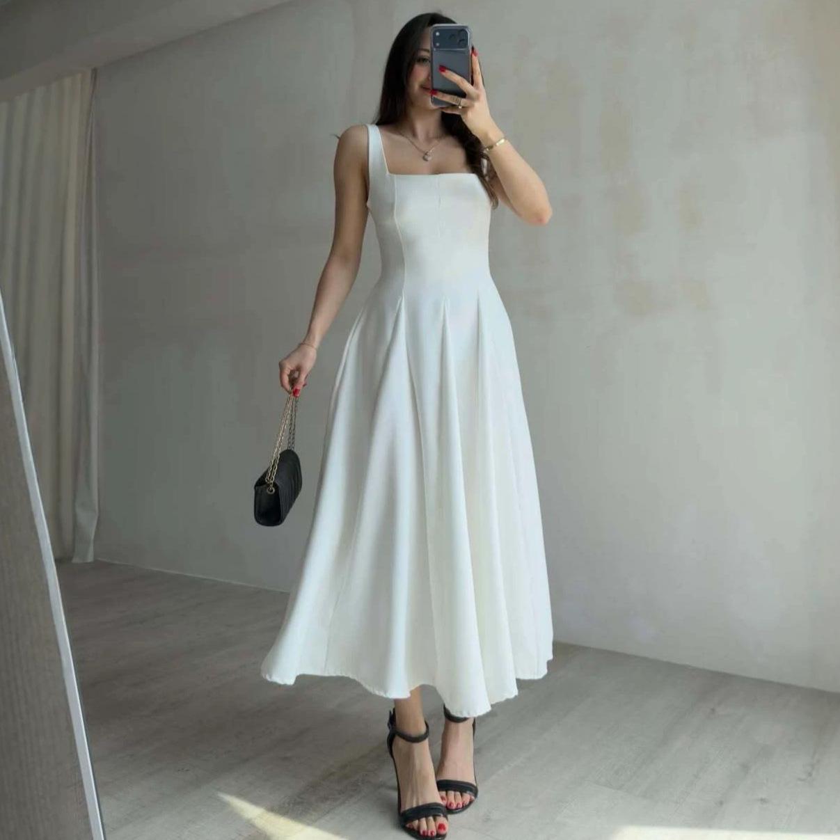 2026 spring and summer new European, American and Amazon cross-border foreign trade women s sleeveless dress waist A-shaped pendulum long dress women XS белый
