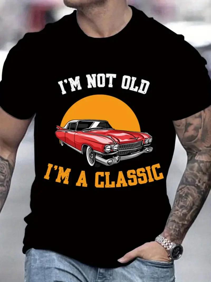 

Classic Car And Letter Graphic Print Men s Retro Casual Short Sleeve Crew Neck T-shirt, Summer Outdoor XXXXXL