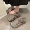 Neue Damen Sommer Flache Sandalen Quadratische Zehenpartie Leder Gladiator Sandalen Zum Hineinschlüpfen Damen Freizeit Strandschuhe  De