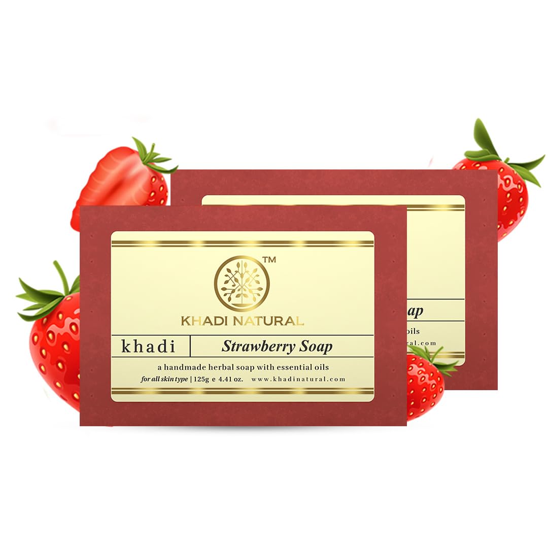 

Khadi Natural Strawberry Handmade Soap Gentle Cleansing Bath Bar For Soft Nourished Skin Refreshing 125 g X Pack Of 2
