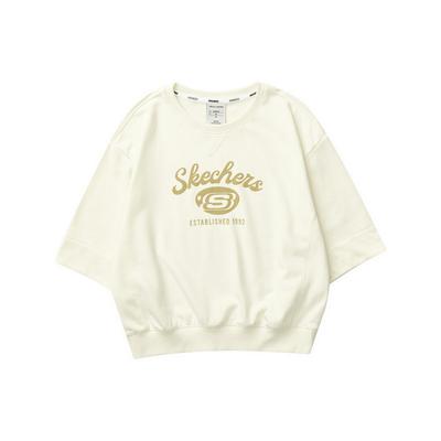 Stroll Series Letter Print Round Neck Sports Casual Breathable Three-Quarter Sleeve T-Shirt Women Tops Cream Off-White L323W014-00NA