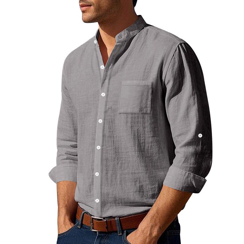Men's  Fashion Loose Shirts  Linen Open  Breathable Solid Color Slim Fit Men Shirts