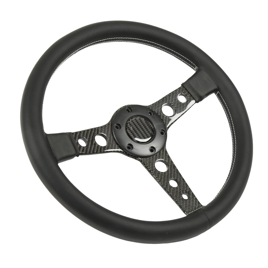 Carbon Fiber Steering Leather Wheel White Stitching 350mm 6 Holes Universal for Car Modification