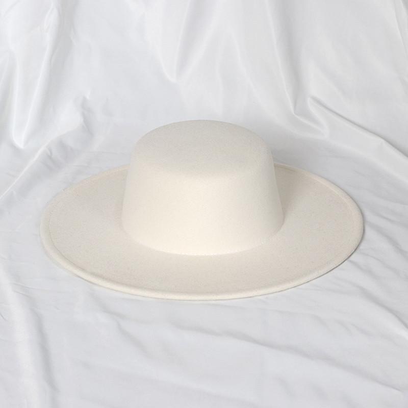 

new oversized edge flat top hat retro French felt hat outdoor sun hat women s big-brimmed fedora hat M 56-58cm