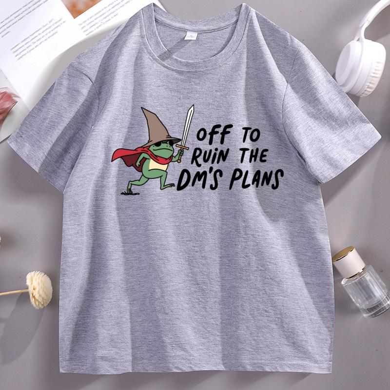 Funny DnD T Shirt Unisex Women Off To Ruin The DM's Plans T-shirts Funny Frog Meme Wizard Knight Cat T-Shirt Unisex Women Streetwear
