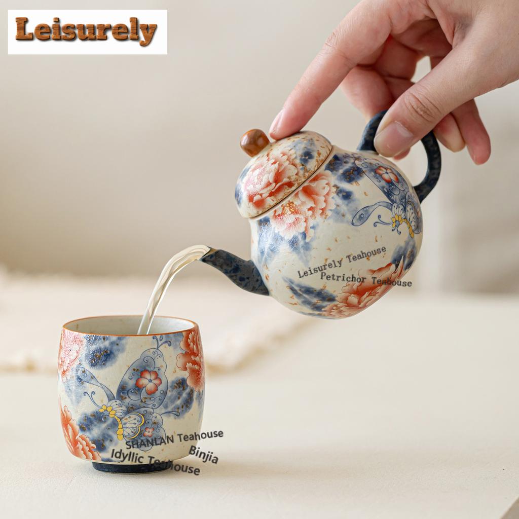 Caramel Glaze Butterfly Love Peony Ruyi Travel Tea Set Kit Antique 1 Pot 2 Cups Tea Making Organizer Portable Picnic Stock Bags