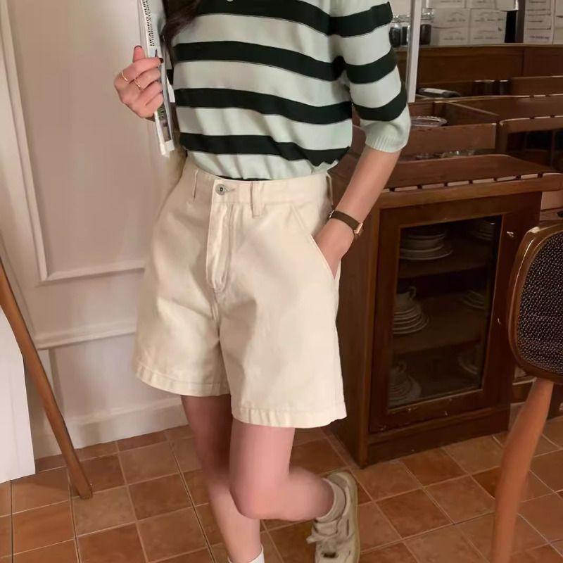 Pink Denim Shorts Summer New Style for Women with High Waist Slimming A-line Wide-leg Mid-length Pants Loose Five-point Pants