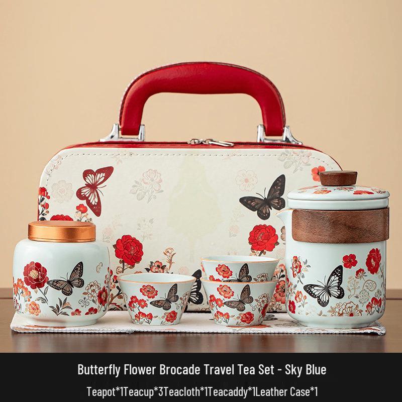 Azure Butterfly Flower Ceramic Tea Set