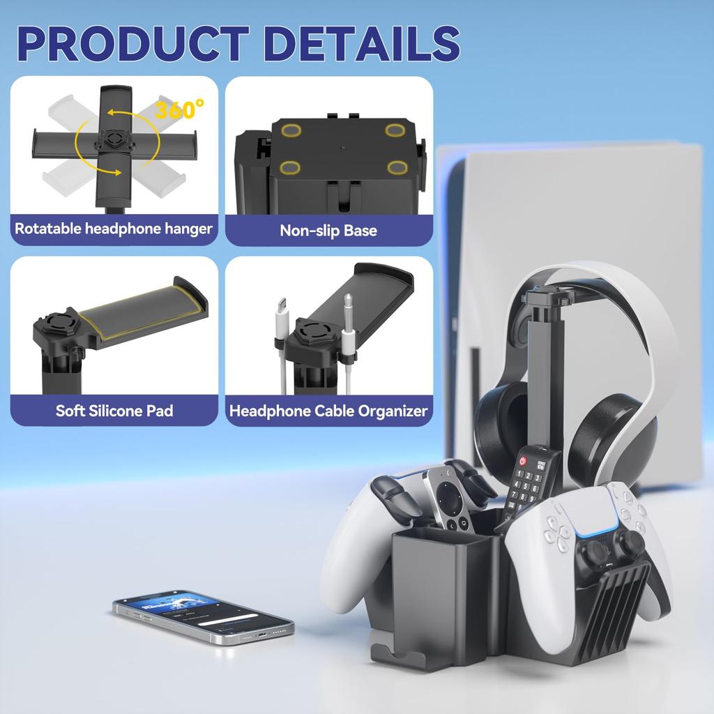 KDD Game Controller Halter für 2 Controller gleichzeitig Multifunktionaler Controller Ständer mit Kopfhörer Smartphone Halter und Stift Stilvolles Design Einfach