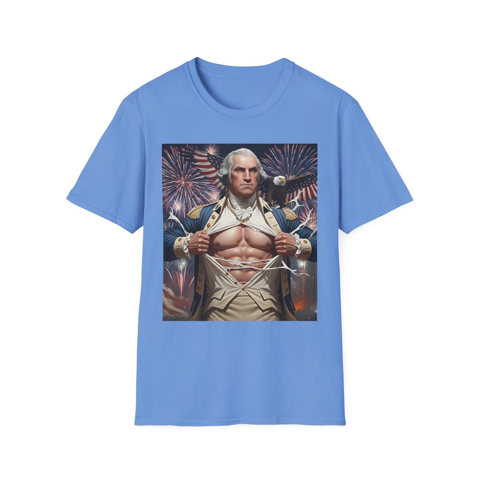 

Muscular George Washington Funny Patriotic Superhero Unisex T-Shirt - Great Gift S