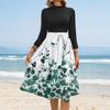 Women's Fashion Casual Belt Seven Sleeve Round Neck Floral Temperament Dresses