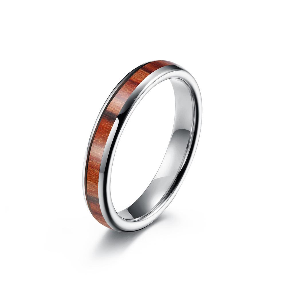 468Mm Tungsten Steel Parquet Wooden Leather Ring Ring Fashion Personality Premium Sense Tungsten Gold Couple Ring 6#