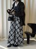 Louvre Spring Korean Retro Asymmetrical Plaid Maxi Skirt - High-Waisted Women's Fashion