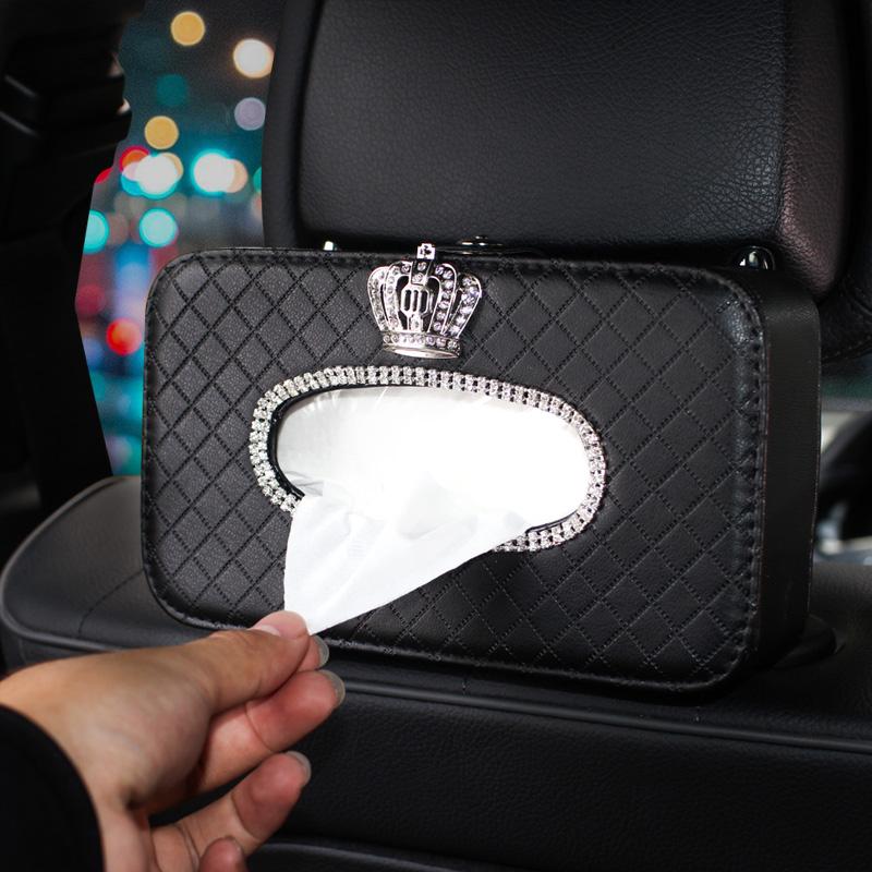Rhinestone Flower Car Tissue Box Holder Auto Seat Back Headrest Hanging Tissue Case Organizer Crystal Car Styling Accessories