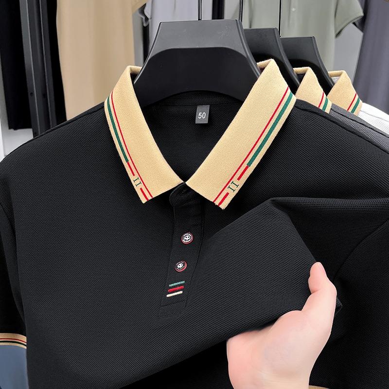 100% Cotton Luxury Brand Short Sleeve Men's Polo Shirt Simple Embroidery Summer Breathable Fashion Color Blocked Lapel T-shirt
