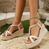 Fashion Summer Plus Size Wedges Sandals for Women 2025 White Casual Elastic Band Roman Woman Sandles Beach Open Toes Women Sandals