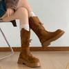 Autumn Winter Platform Thick Sole Women Mid Calf Fashion Butterfly knot Female Retro Western Cowboy Booties
