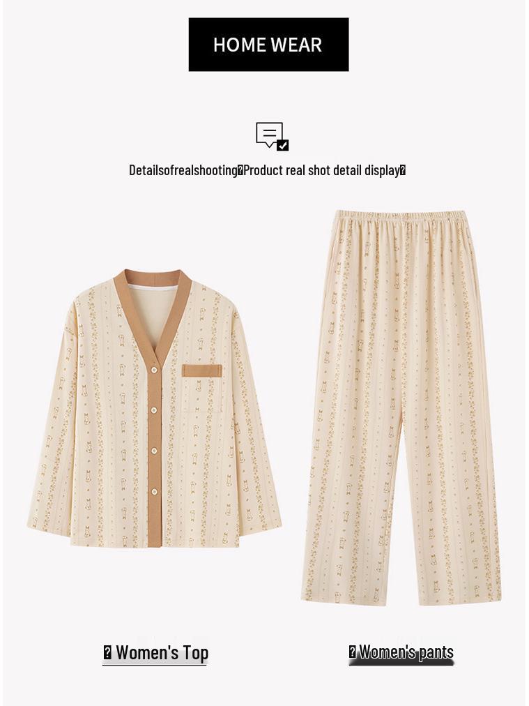2025 Women's 100% Pure Cotton Pajamas: Long Sleeve Plus Size, Solid Color, Wearable Outside - Perfect for Autumn and Spring.