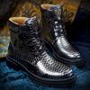 Fashion 2024 Men Boots Designer Autumn Fashion Ankle Round Toe Snake Pattern Men Shoes Spring Leisure   Leather Short Shoes