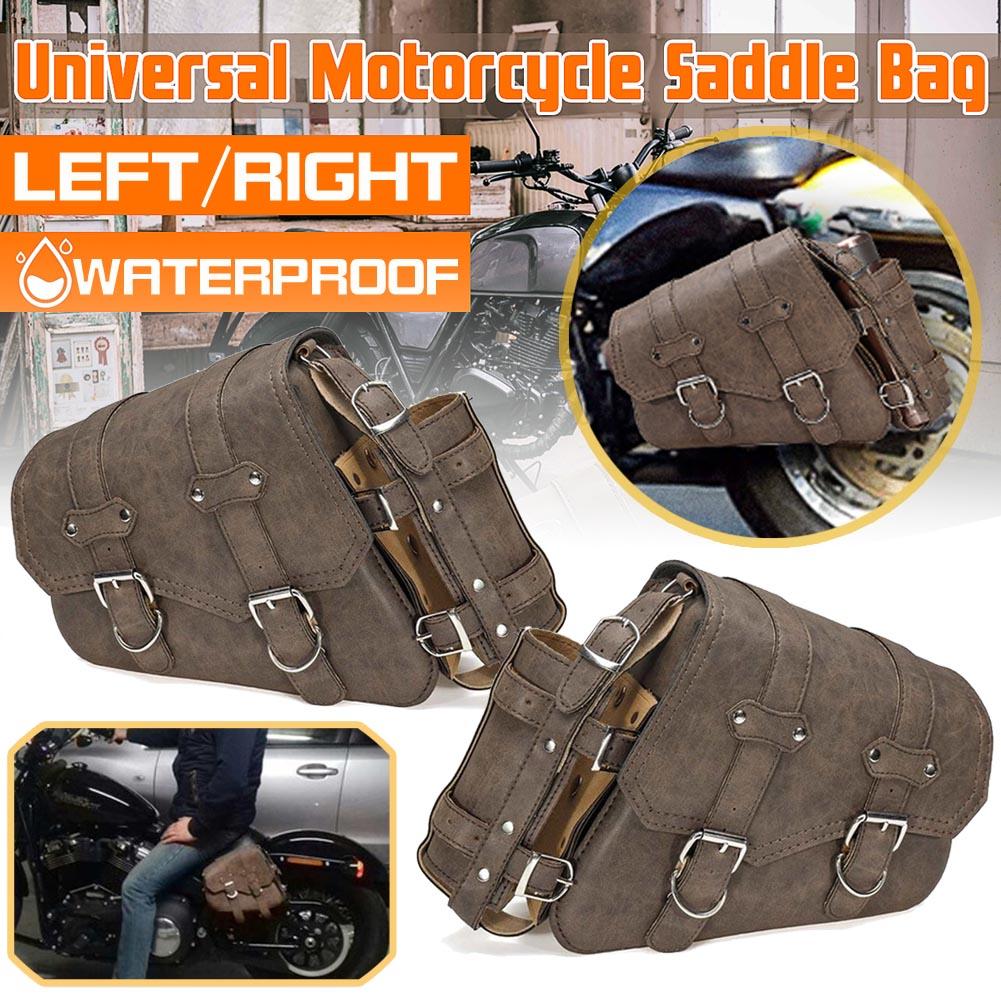 1 st Vintage Brun Motorcykel Sidoväska Bagage Och Flaskhållare PU-läder Universell För De Flesta Motorcyklar Höger Eller Vänster