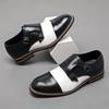 Fashion 2025 New Men's Big Size 38-48 Two Buckle Dress Shoes Color Block Leather Oxfords Non-Slip Sole Business Casual Formal Footwear