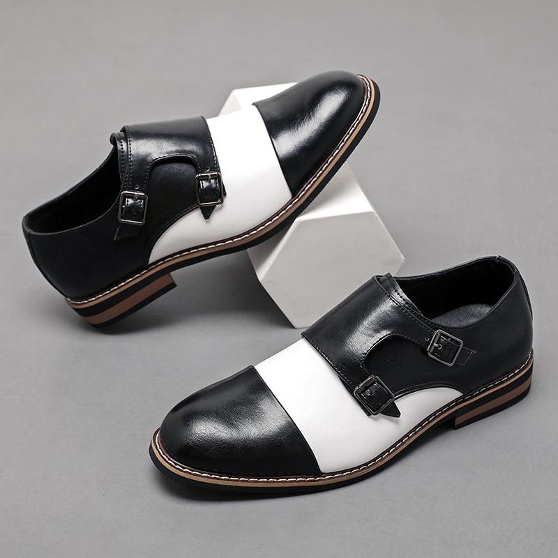 Fashion British Style Pointed Men Dress Shoes Big Size 38-48 Casual Business Men's Leather Shoes Brown Buckle Monk Shoes Man Party Shoes