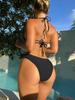 Women's Swimsuit Solid Color Sexy Triangle Bag Halter Neck Exposed Back Tie High Waist Bikini Beachwear Bathing Suits 7 Colors