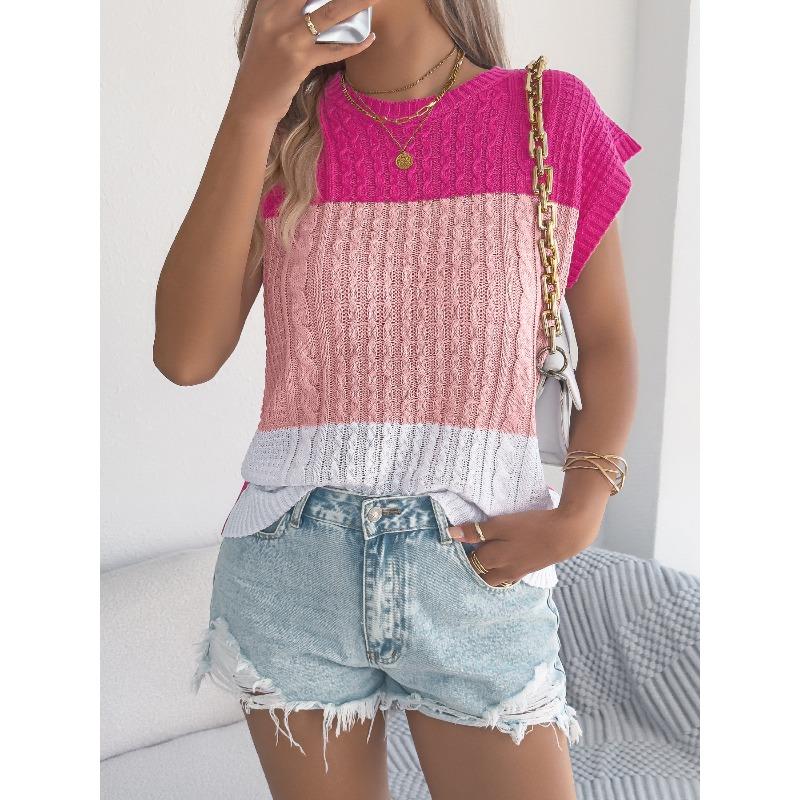 Spring and Summer Colorful Plaid Flowy Loose Batwing Sleeve Knit Dress for Women S розовый