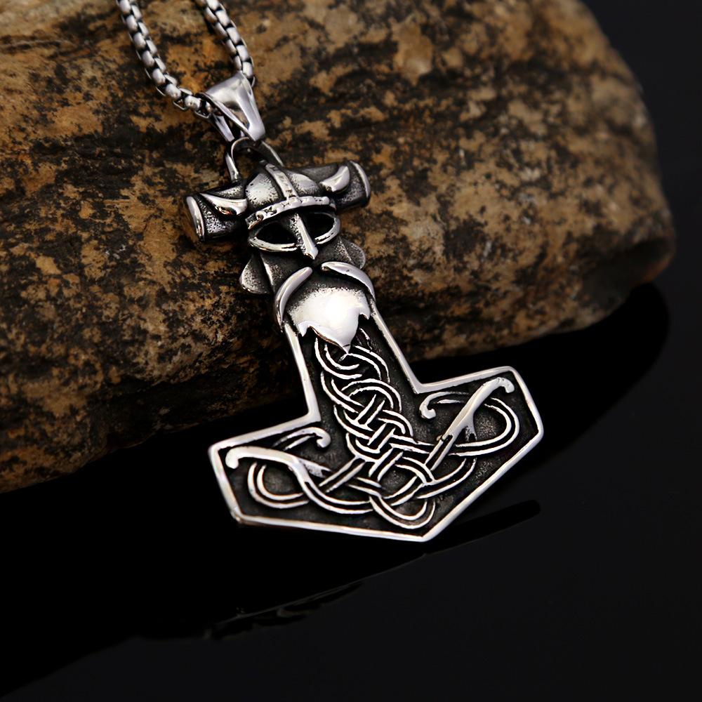 Vintage Stainless Steel Viking Quake Pendant Necklace Men's Celtic Viking Warrior Jewelry