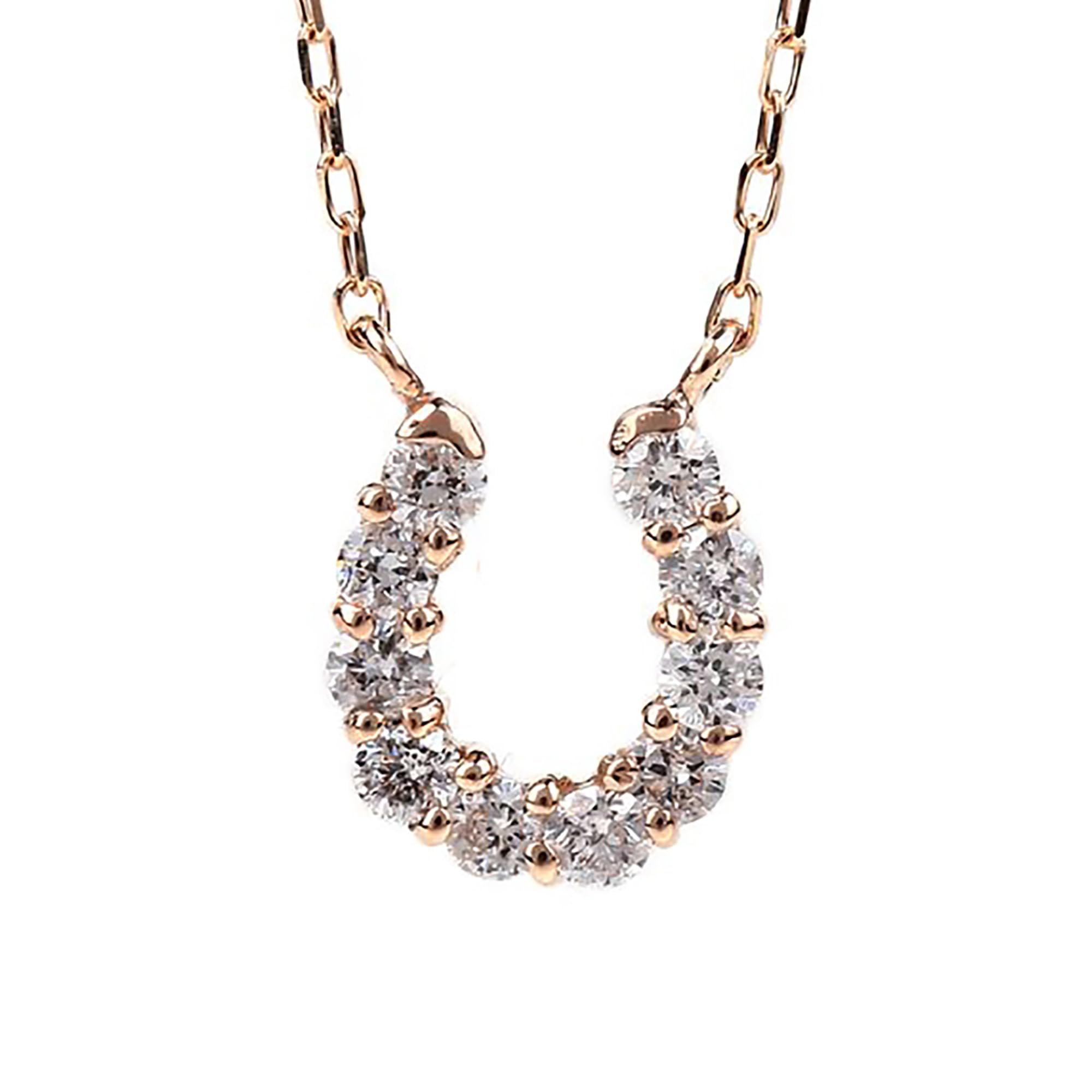 

PLUSTER Diamond Horseshoe Necklace K10 Pink with Genuine 40cm Simple and Perfect for or any other Box Women s (0.1ct Gold) Chain, Popular, Birthdays,