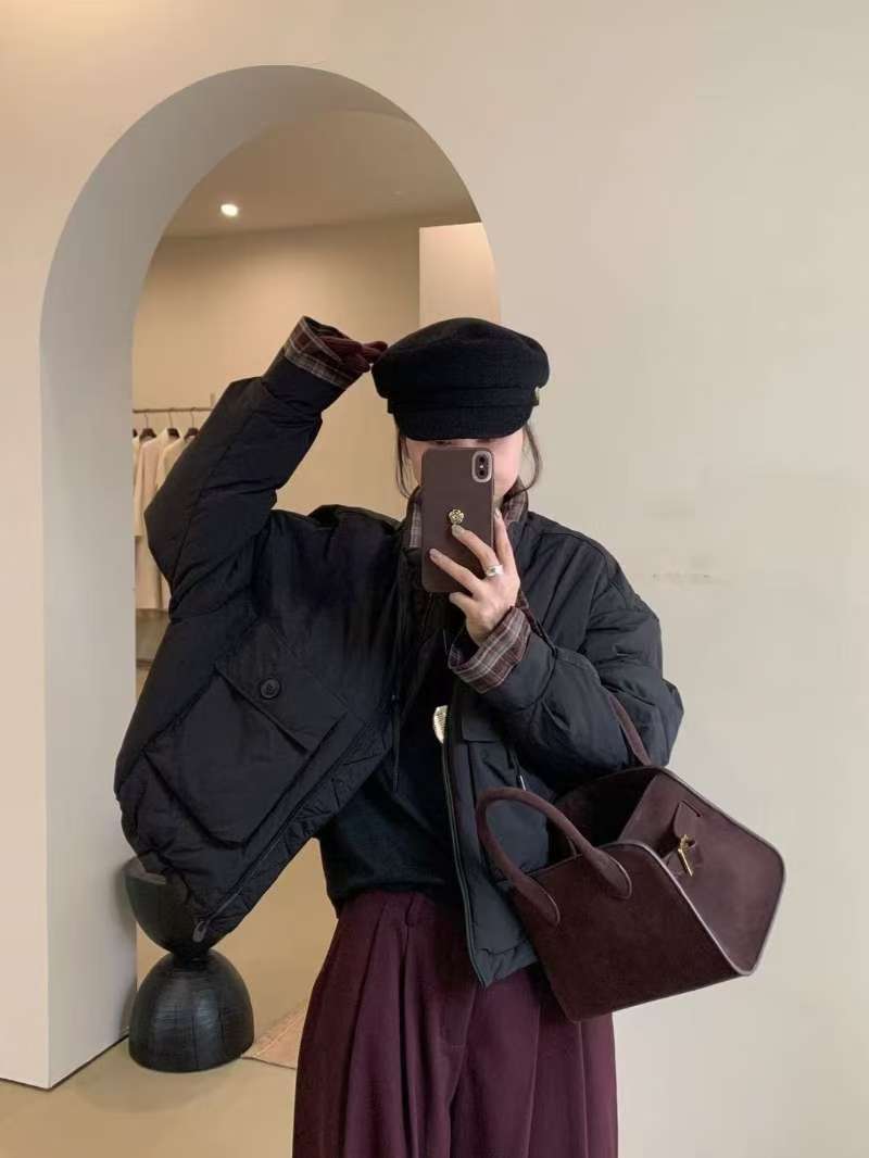 

Fashion stand-up collar down cotton-padded coat women s 2025 winter new loose small casual thickened coat L чорний