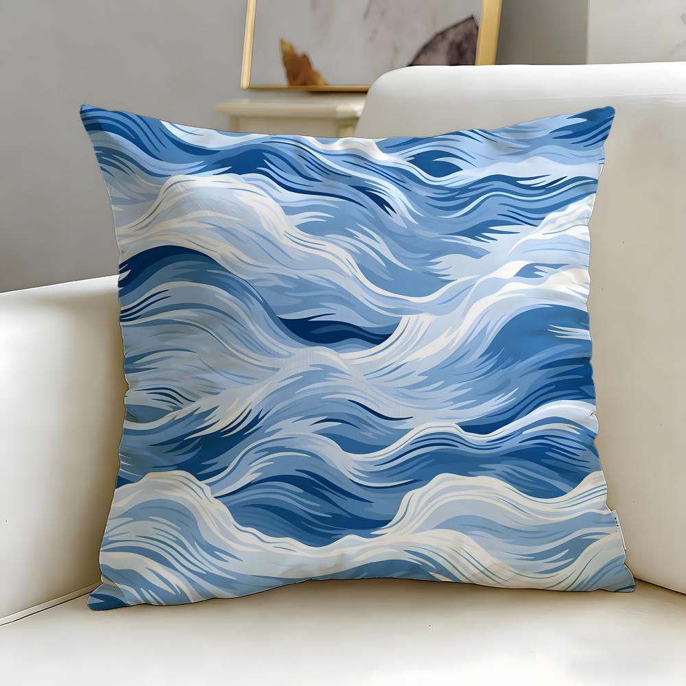 Wave Pattern Cushion Cover Soft EasyWash Pillow Case Versatile for Couch Bed Travel and Office