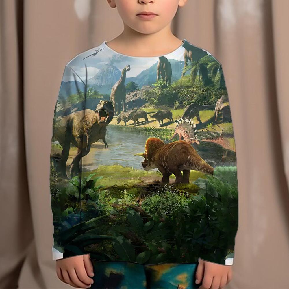 Korean Children's Clothing 2023 Kids Replica Brands 3d Print Animals Dinosaur Tops For Boys Fashion Autumn T-Shirt Full Sleeve