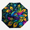 1pc Colorful Peacock Feather Auto-Open Close Umbrella - Portable Folding Design with 8-Bone Iron Frame, Outdoor, Gift for Fans, Travelers, Daily Use.J