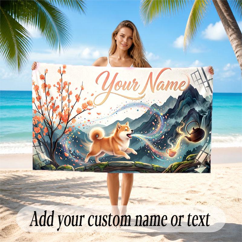 Mountain Landscape Theme Soft Beach Towel Personalized Custom Name Text Towel Portable for Beach Pool Travel