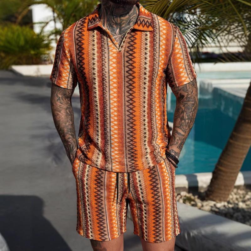 Summer Fashion Knitted Crochet Lapel Men's Short Sleeved Casual Vacation Polo Shirt