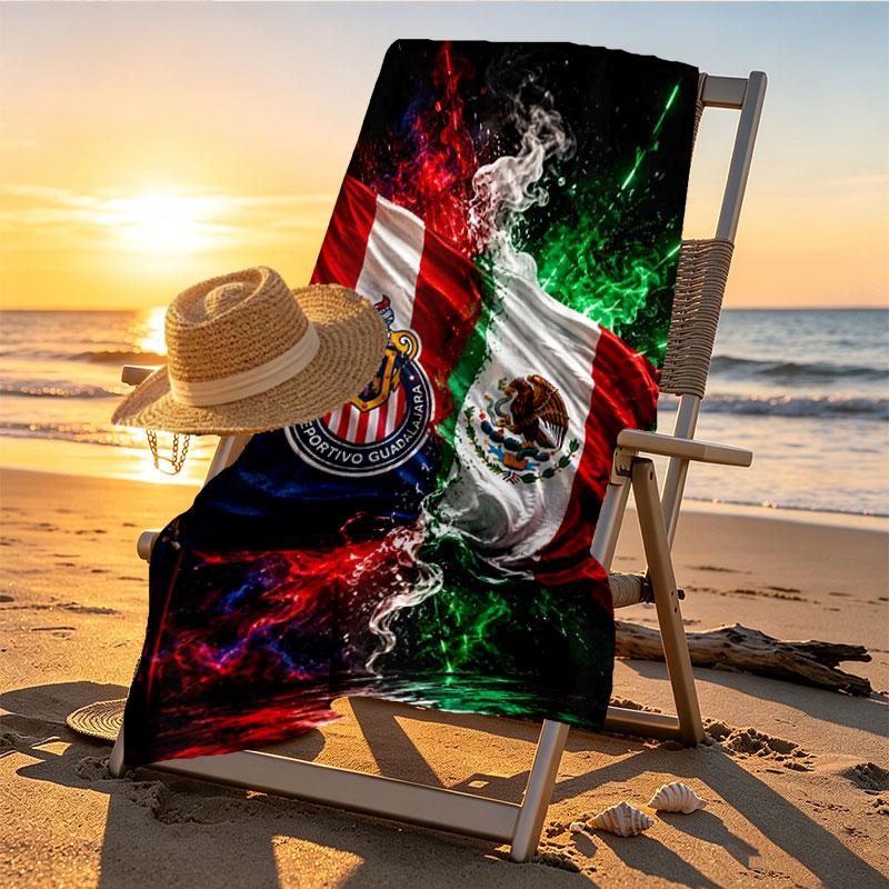 Club Deportivo Guadalajara Print Beach Towel Design, Soft, Lightweight. for Home Bathroom, Spa, Pool, Yoga, Surfing, Camping, Gift for Family, Friend