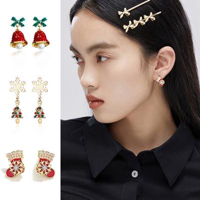 Women Earrings Asymmetrical Reindeer Christmas Socks Xmas Tree Ear Studs Fashion Jewelry