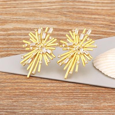 

Nidin Fashion Korean Personality Firework Earrings Elegant Gold Plated White / Colorful Inlaid Zircon Ear Jewelry Wedding Gifts білий