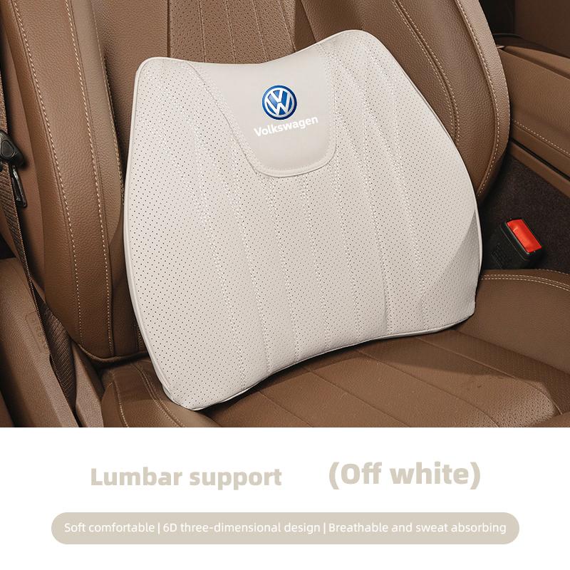 Hijk1 VW Car Leather Seat Cushion Lumbar Cushioning Soft Pad For Volkswagen Polo Golf GTI CC Tiguan Arteon Passat Jetta Touareg ID.3