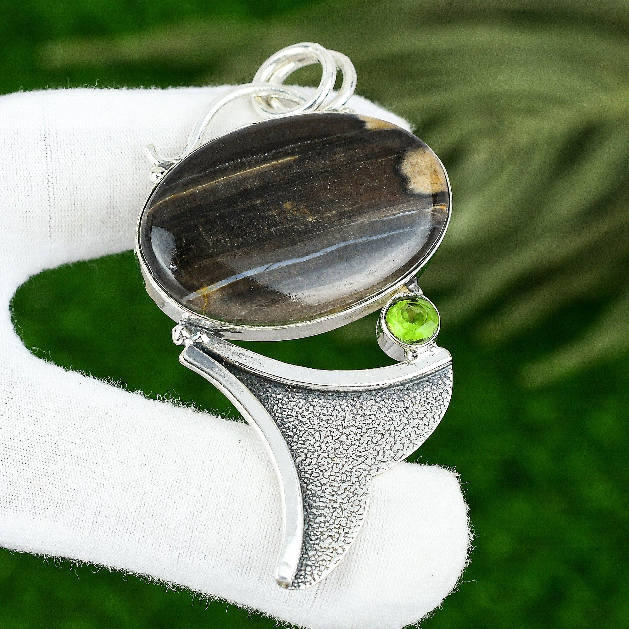 

925 Sterling Silver Peanut Wood Jasper Stone Peridot Sister New Pendant Jewelry