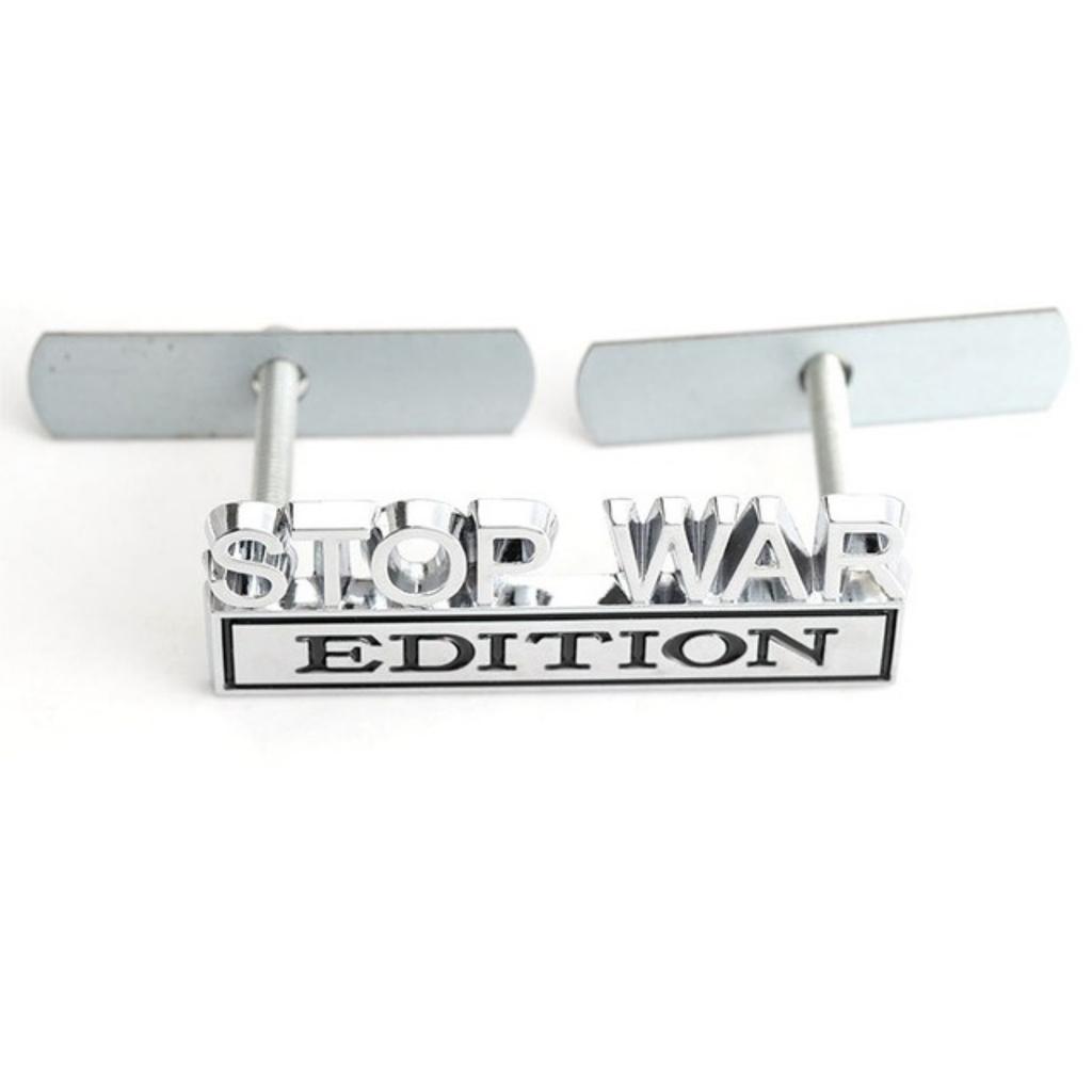 1Pc 3D Metal Stop War Edition Logo Car Front Grille Badge Side Fender Rear Trunk Emblem Sticker Decal