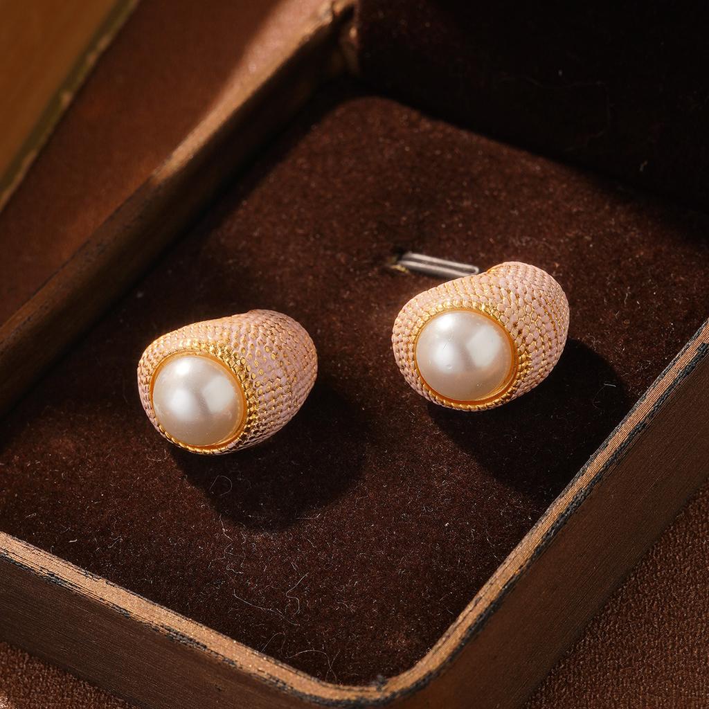 Vintage flower fringed stud earrings medieval vintage niche ring pearl premium earrings light luxury ear jewelry