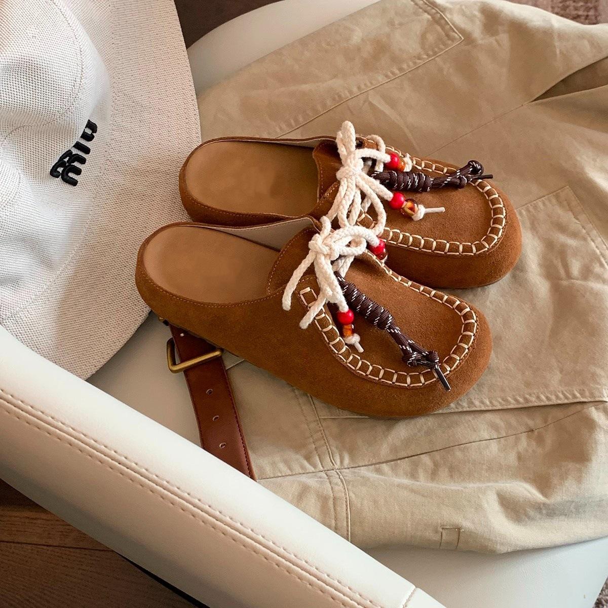 

Ретро модные бисерные тапочки-кенгуру женские новые ленивые тапочки с закрытым носком 40 коричневый