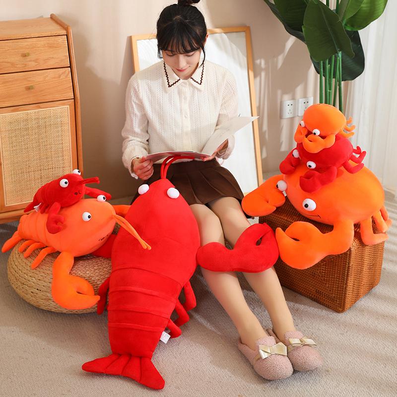 Favorite Toy Unisex 20-80Cm Kawaii Cartoon Simulation Anime Stuffed Big Lobster Plush Toy Cute Crab Plush Toy Lobster Hat Handmade Doll