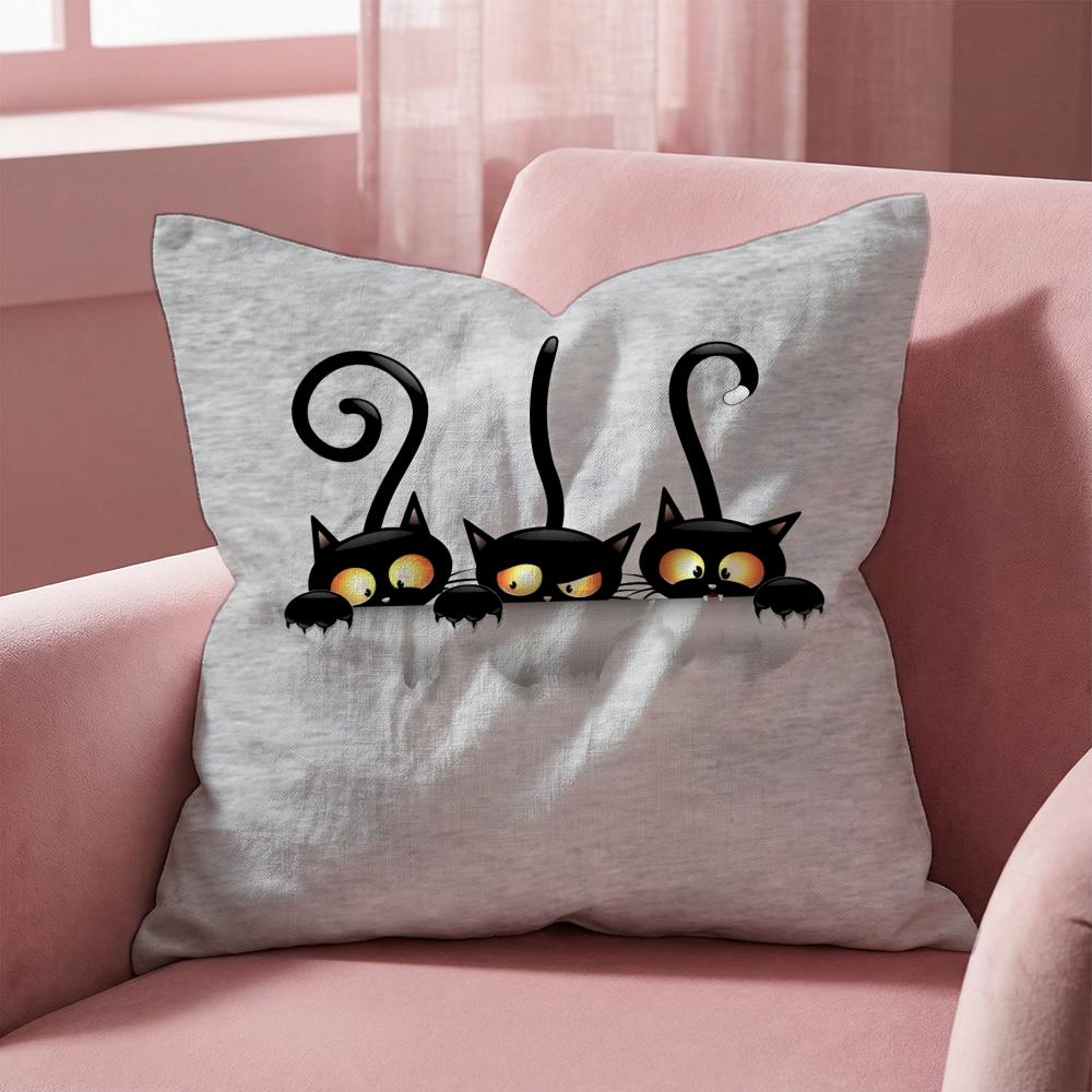 Funny black cat Cushion Cover Multi-Scene Pillow Cover for Home & Car - Reversible, Soft & Durable for Daily Use